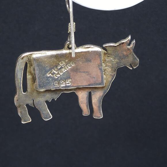 Sterling Silver Cow Ear Wire Earrings, Stamped Mexico 925 - Picture 4 of 10